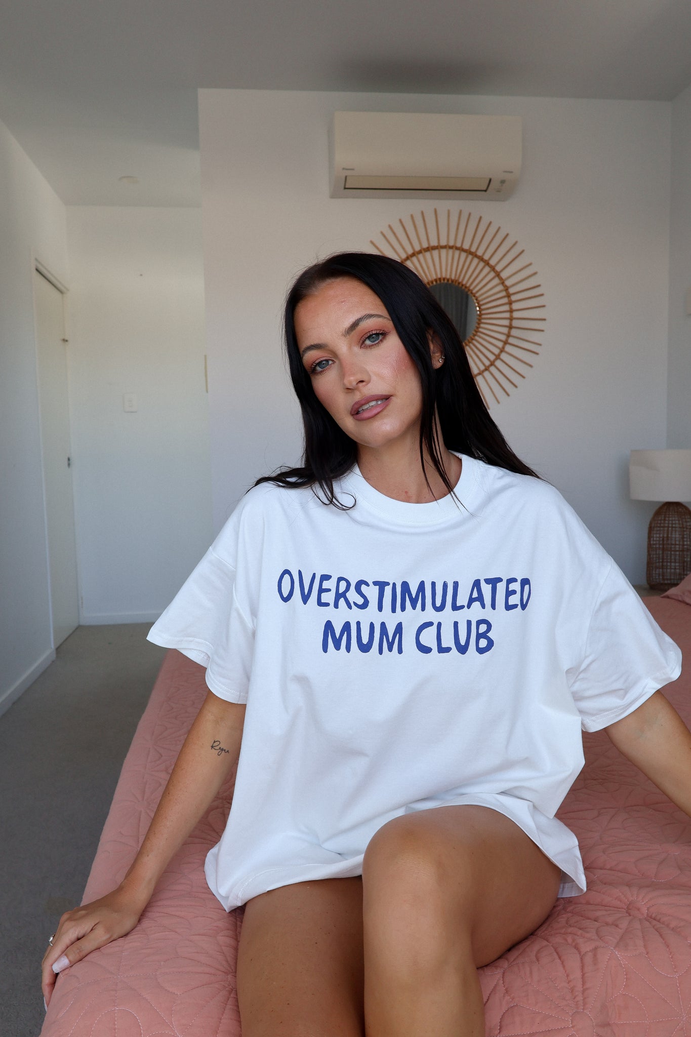 Overstimulated Mum Club Tee - White and Blue