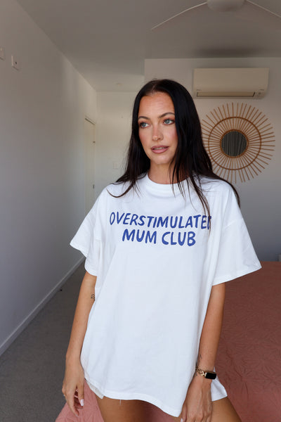 Overstimulated Mum Club Tee - White and Blue