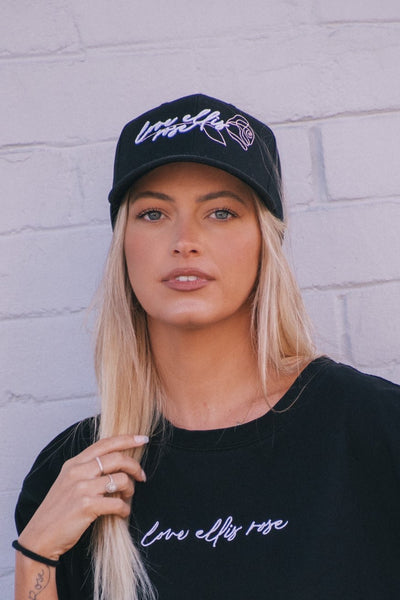 Love Ellis Rose Snapback Hat - Black / Pink Rose