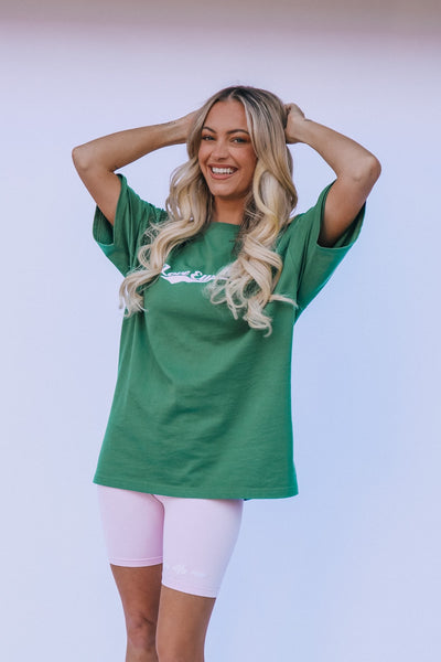 Love Ellis Rose Graphic Oversized Womens Tee - Green & Pink