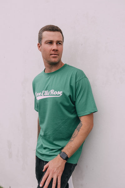 Love Ellis Rose Graphic Oversized Mens Tee - Green & white