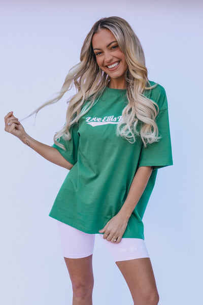 Love Ellis Rose Graphic Oversized Womens Tee - Green & Pink