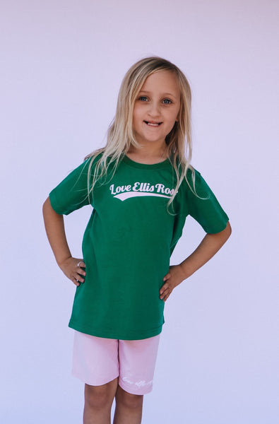 Love Ellis Rose Graphic Kids Tee - Green & Pink