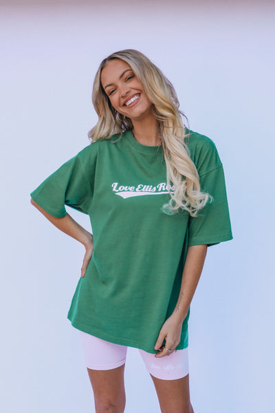 Love Ellis Rose Graphic Oversized Womens Tee - Green & Pink